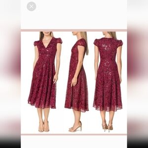 Dress the Population Burgundy Sequin Magdalena midi dress Size L